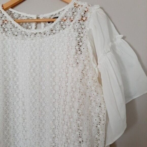 STELLA & DOT Gertie Crochet Eyelet Lace Blouse Boho Top White Sz L - Picture 4 of 12
